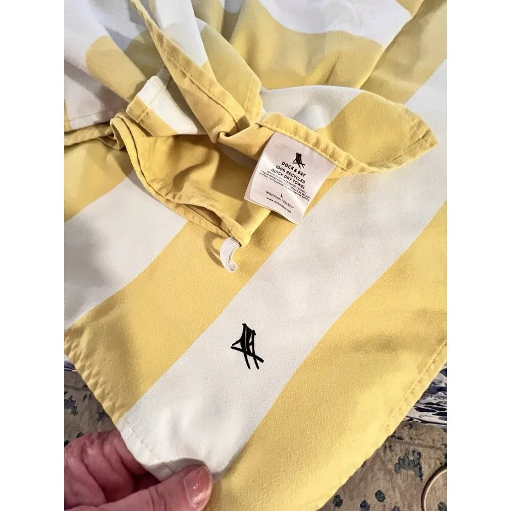 Dock & Bay Quick Dry Towel Yellow White Stripe Beach 100% Recycled 63
